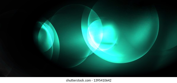 Brillantes círculos de neón fondo abstracto, plantilla vectorial