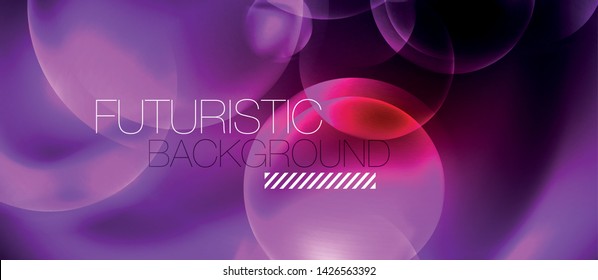 Brillantes círculos de neón fondo abstracto, plantilla vectorial