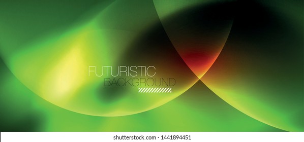 Brillantes círculos de neón fondo abstracto, plantilla vectorial
