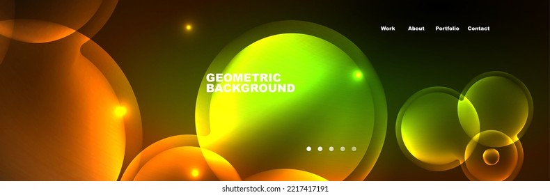 Círculos de neón brillante y burbujas, fondo abstracto oscuro con luz de neón mágica borrosa, diseño de papel tapiz