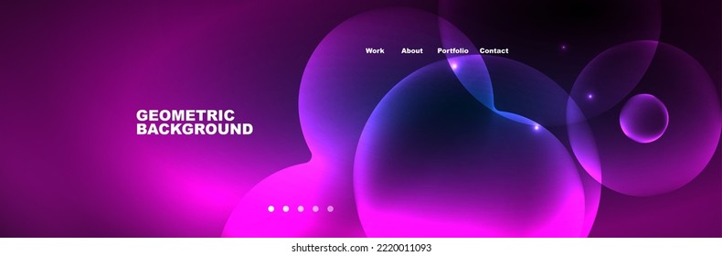 Shiny neon circles and bubbles, dark abstract background with blurred magic neon light, wallpaper design