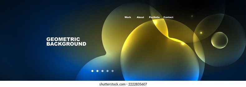 Shiny neon circles and bubbles, dark abstract background with blurred magic neon light, wallpaper design