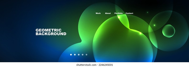 Shiny neon circles and bubbles, dark abstract background with blurred magic neon light, wallpaper design