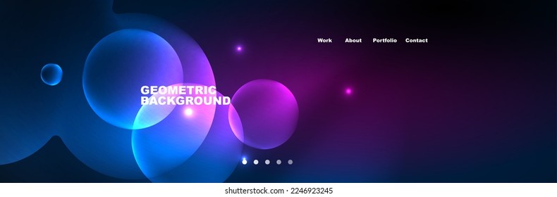 Shiny neon circles and bubbles, dark abstract background with blurred magic neon light, wallpaper design