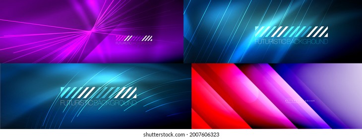 Conjunto de fondo abstracto de color neón brillante. Líneas de sombra y efectos de luz, plantillas de diseño de moda