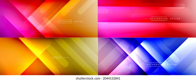Shiny neon color abstract background set. Shadow lines and light effects, trendy design templates