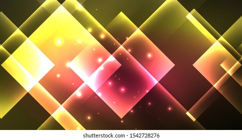 Diseño de neón brillante cuadrado forma fondo abstracto. Plantilla de banner de diseño abstracto vectorial retro. Fondo decorativo vectorial. Forma geométrica de diseño gráfico.