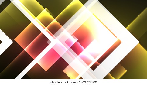 Diseño de neón brillante cuadrado forma fondo abstracto. Plantilla de banner de diseño abstracto vectorial retro. Fondo decorativo vectorial. Forma geométrica de diseño gráfico.