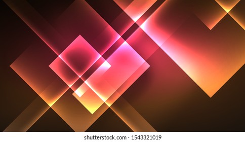 Diseño de neón brillante cuadrado forma fondo abstracto. Plantilla de banner de diseño abstracto vectorial retro. Fondo decorativo vectorial. Forma geométrica de diseño gráfico.