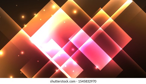 Shiny neon design square shape abstract background. Retro vector abstract design banner template. Vector decorative background. Graphic design geometric shape.