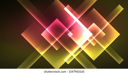 Shiny neon design square shape abstract background. Retro vector abstract design banner template. Vector decorative background. Graphic design geometric shape.