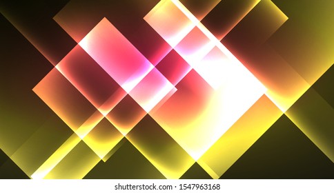Diseño de neón brillante cuadrado forma fondo abstracto. Plantilla de banner de diseño abstracto vectorial retro. Fondo decorativo vectorial. Forma geométrica de diseño gráfico.