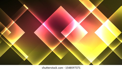 Shiny neon design square shape abstract background. Retro vector abstract design banner template. Vector decorative background. Graphic design geometric shape.