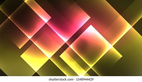 Shiny neon design square shape abstract background. Retro vector abstract design banner template. Vector decorative background. Graphic design geometric shape.