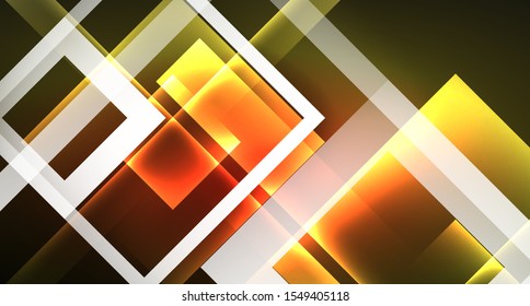 Diseño de neón brillante cuadrado forma fondo abstracto. Plantilla de banner de diseño abstracto vectorial retro. Fondo decorativo vectorial. Forma geométrica de diseño gráfico.