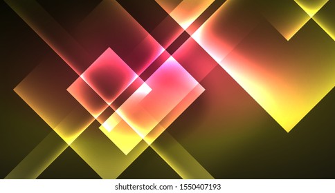 Shiny neon design square shape abstract background. Retro vector abstract design banner template. Vector decorative background. Graphic design geometric shape.