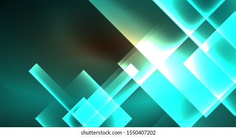 Diseño de neón brillante cuadrado forma fondo abstracto. Plantilla de banner de diseño abstracto vectorial retro. Fondo decorativo vectorial. Forma geométrica de diseño gráfico.