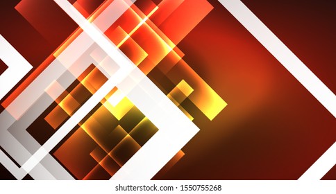 Diseño de neón brillante cuadrado forma fondo abstracto. Plantilla de banner de diseño abstracto vectorial retro. Fondo decorativo vectorial. Forma geométrica de diseño gráfico.