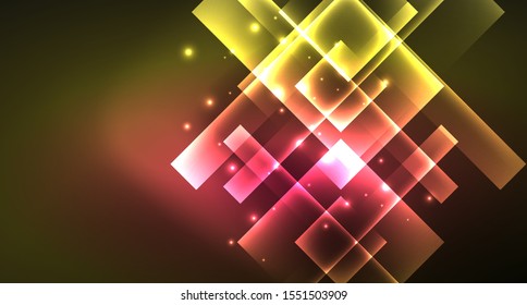 Shiny neon design square shape abstract background. Retro vector abstract design banner template. Vector decorative background. Graphic design geometric shape.