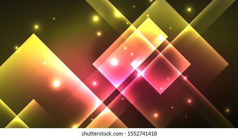 Shiny neon design square shape abstract background. Retro vector abstract design banner template. Vector decorative background. Graphic design geometric shape.