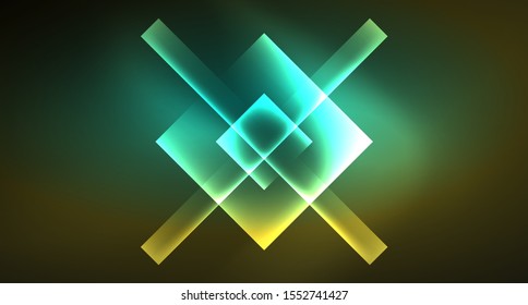 Shiny neon design square shape abstract background. Retro vector abstract design banner template. Vector decorative background. Graphic design geometric shape.