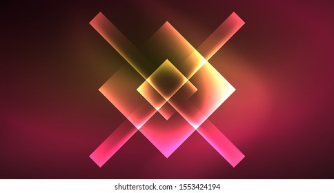 Shiny neon design square shape abstract background. Retro vector abstract design banner template. Vector decorative background. Graphic design geometric shape.