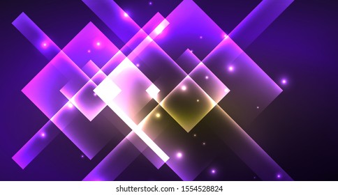 Shiny neon design square shape abstract background. Retro vector abstract design banner template. Vector decorative background. Graphic design geometric shape.