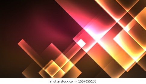 Diseño de neón brillante cuadrado forma fondo abstracto. Plantilla de banner de diseño abstracto vectorial retro. Fondo decorativo vectorial. Forma geométrica de diseño gráfico.