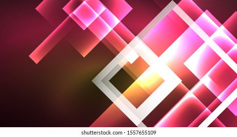 Shiny neon design square shape abstract background. Retro vector abstract design banner template. Vector decorative background. Graphic design geometric shape.