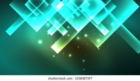 Shiny neon design square shape abstract background. Retro vector abstract design banner template. Vector decorative background. Graphic design geometric shape.