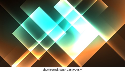 Shiny neon design square shape abstract background. Retro vector abstract design banner template. Vector decorative background. Graphic design geometric shape.