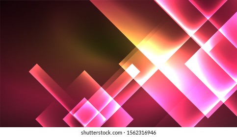 Shiny neon design square shape abstract background. Retro vector abstract design banner template. Vector decorative background. Graphic design geometric shape.