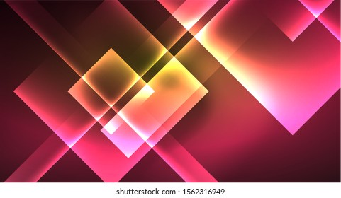 Ein glänzender Neondesign, quadratischer, abstrakter Hintergrund. Retro Vektorgrafik abstrakte Design-Banner-Vorlage. Vektordekorativer Hintergrund. Geometrische Form des grafischen Designs.