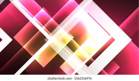 Shiny neon design square shape abstract background. Retro vector abstract design banner template. Vector decorative background. Graphic design geometric shape.
