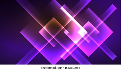Ein glänzender Neondesign, quadratischer, abstrakter Hintergrund. Retro Vektorgrafik abstrakte Design-Banner-Vorlage. Vektordekorativer Hintergrund. Geometrische Form des grafischen Designs.