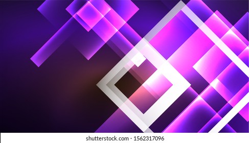 Shiny neon design square shape abstract background. Retro vector abstract design banner template. Vector decorative background. Graphic design geometric shape.