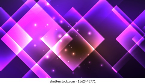 Shiny neon design square shape abstract background. Retro vector abstract design banner template. Vector decorative background. Graphic design geometric shape.
