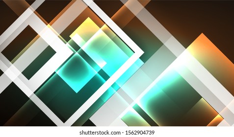 Shiny neon design square shape abstract background. Retro vector abstract design banner template. Vector decorative background. Graphic design geometric shape.
