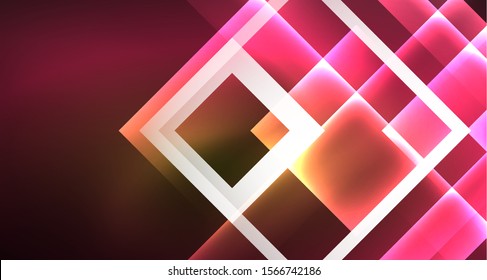 Shiny neon design square shape abstract background. Retro vector abstract design banner template. Vector decorative background. Graphic design geometric shape.