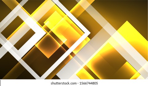 Diseño de neón brillante cuadrado forma fondo abstracto. Plantilla de banner de diseño abstracto vectorial retro. Fondo decorativo vectorial. Forma geométrica de diseño gráfico.