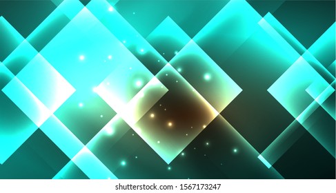 Shiny neon design square shape abstract background. Retro vector abstract design banner template. Vector decorative background. Graphic design geometric shape.