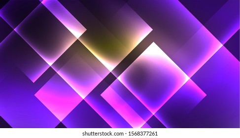 Shiny neon design square shape abstract background. Retro vector abstract design banner template. Vector decorative background. Graphic design geometric shape.