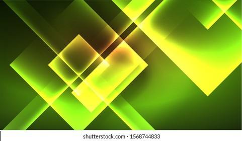 Design de néon brilhante forma quadrada fundo abstrato. Modelo de banner de design abstrato de vetor retrô. Fundo decorativo vetorial. Forma geométrica do desenho gráfico.
