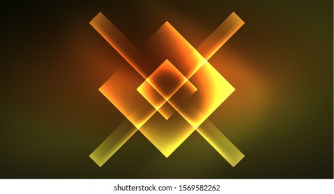 Diseño de neón brillante cuadrado forma fondo abstracto. Plantilla de banner de diseño abstracto vectorial retro. Fondo decorativo vectorial. Forma geométrica de diseño gráfico.