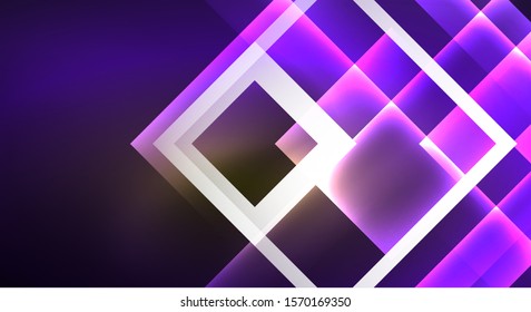 Ein glänzender Neondesign, quadratischer, abstrakter Hintergrund. Retro Vektorgrafik abstrakte Design-Banner-Vorlage. Vektordekorativer Hintergrund. Geometrische Form des grafischen Designs.
