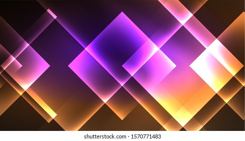Shiny neon design square shape abstract background. Retro vector abstract design banner template. Vector decorative background. Graphic design geometric shape.