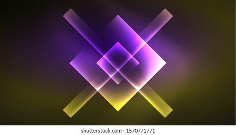 Diseño de neón brillante cuadrado forma fondo abstracto. Plantilla de banner de diseño abstracto vectorial retro. Fondo decorativo vectorial. Forma geométrica de diseño gráfico.