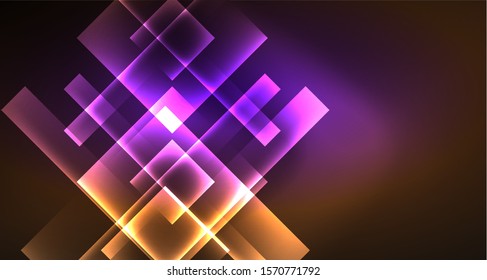 Shiny neon design square shape abstract background. Retro vector abstract design banner template. Vector decorative background. Graphic design geometric shape.