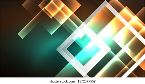 Shiny neon design square shape abstract background. Retro vector abstract design banner template. Vector decorative background. Graphic design geometric shape.