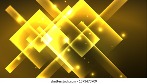 Diseño de neón brillante cuadrado forma fondo abstracto. Plantilla de banner de diseño abstracto vectorial retro. Fondo decorativo vectorial. Forma geométrica de diseño gráfico.